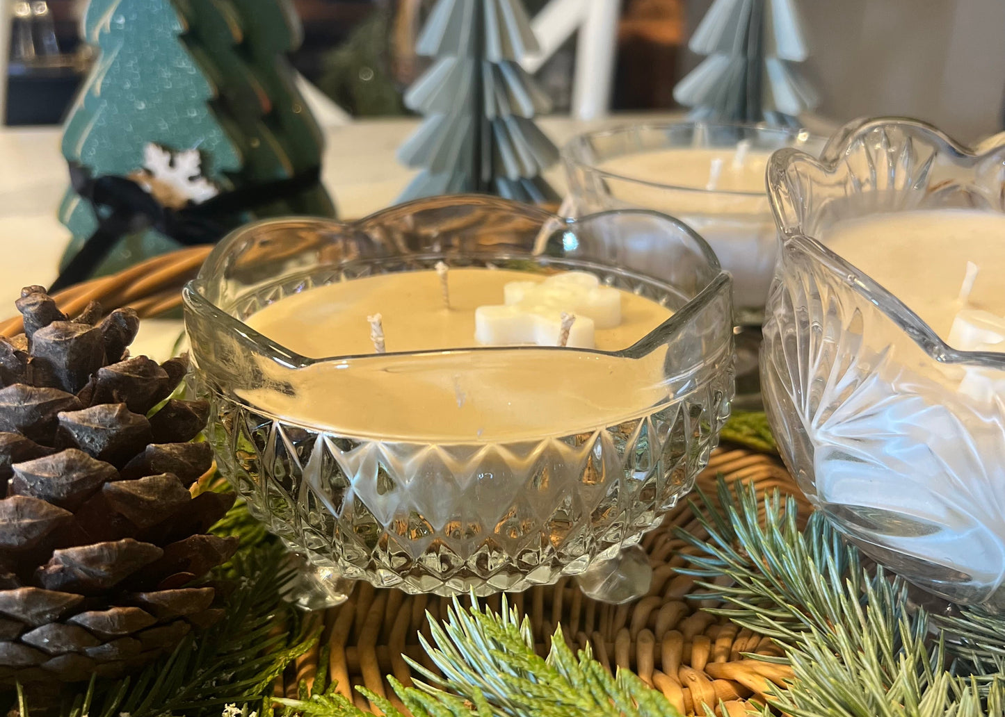 our signature pressed glass candy dish candle