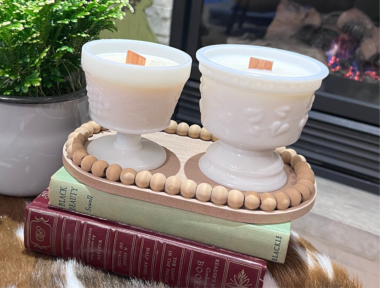 vintage milk glass candle compote dish
