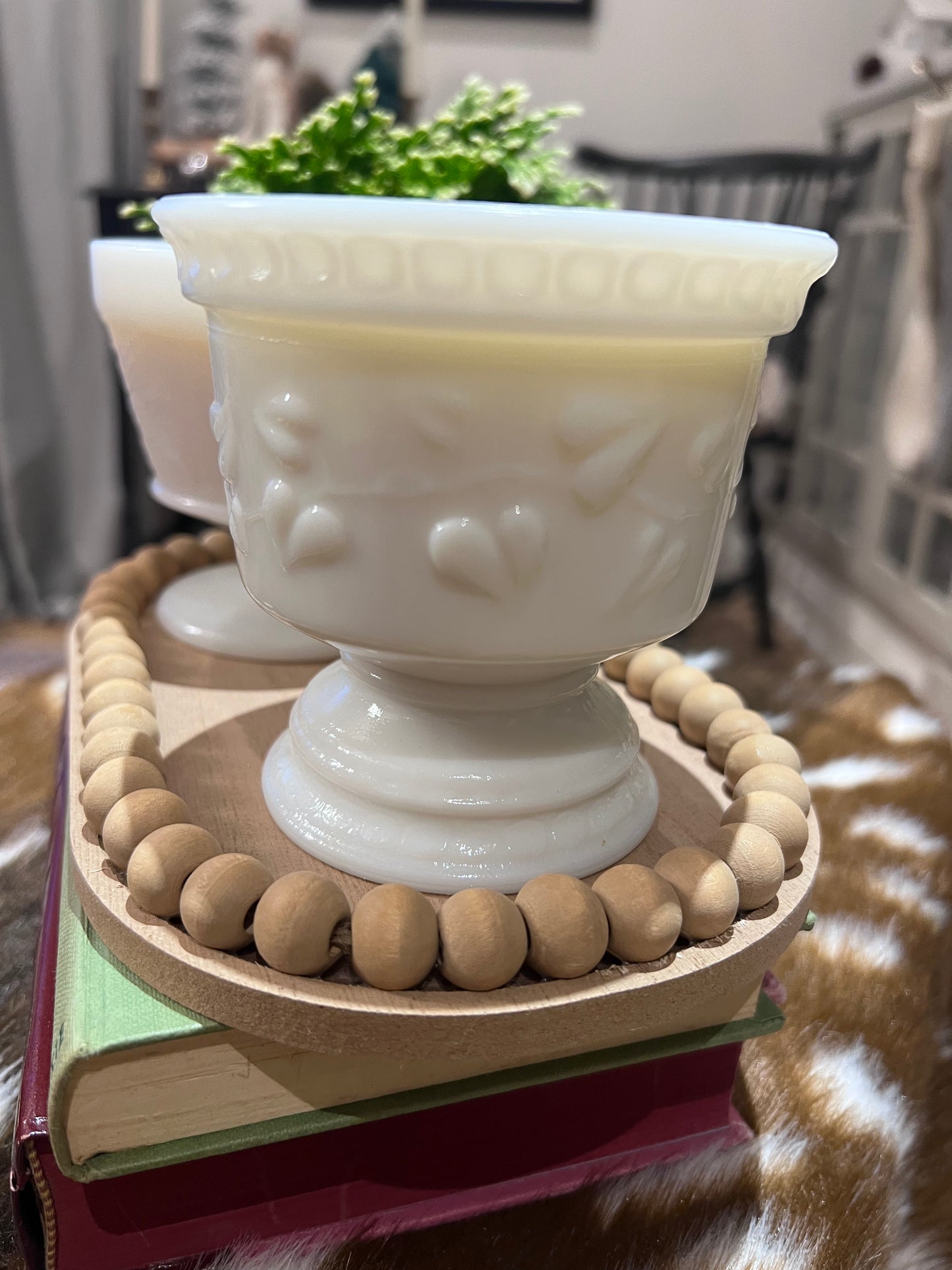 vintage milk glass candle compote dish