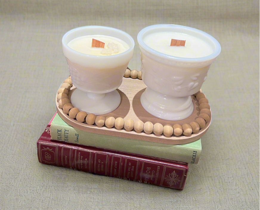 vintage milk glass candle compote dish