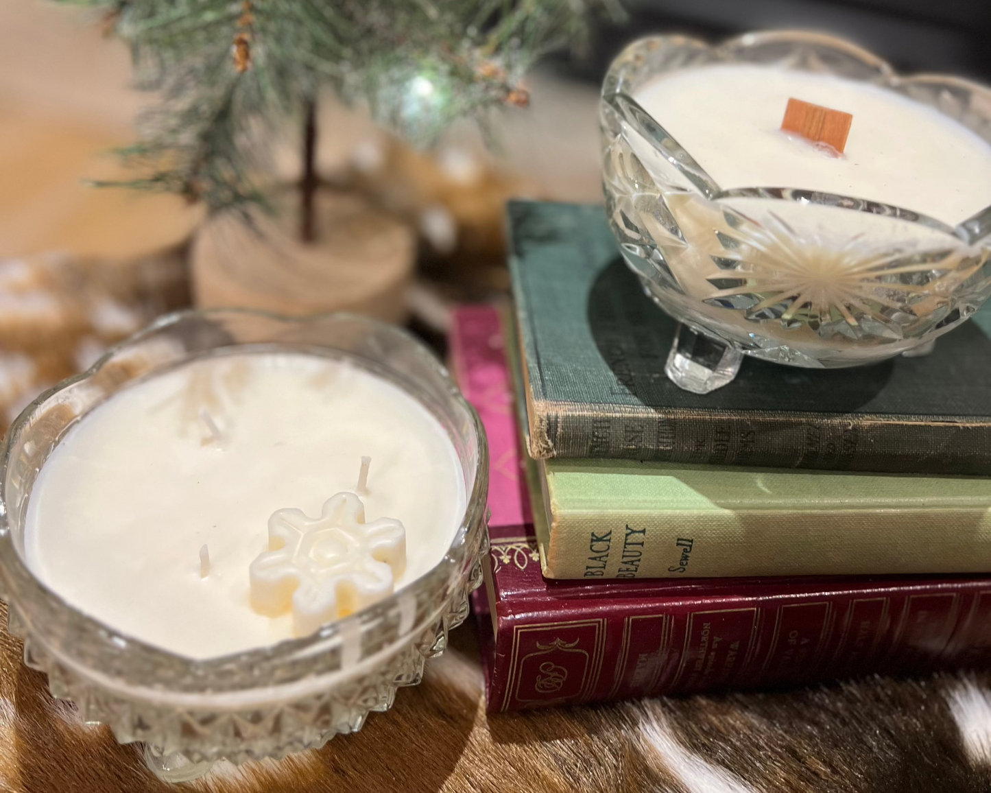 our signature pressed glass candy dish candle