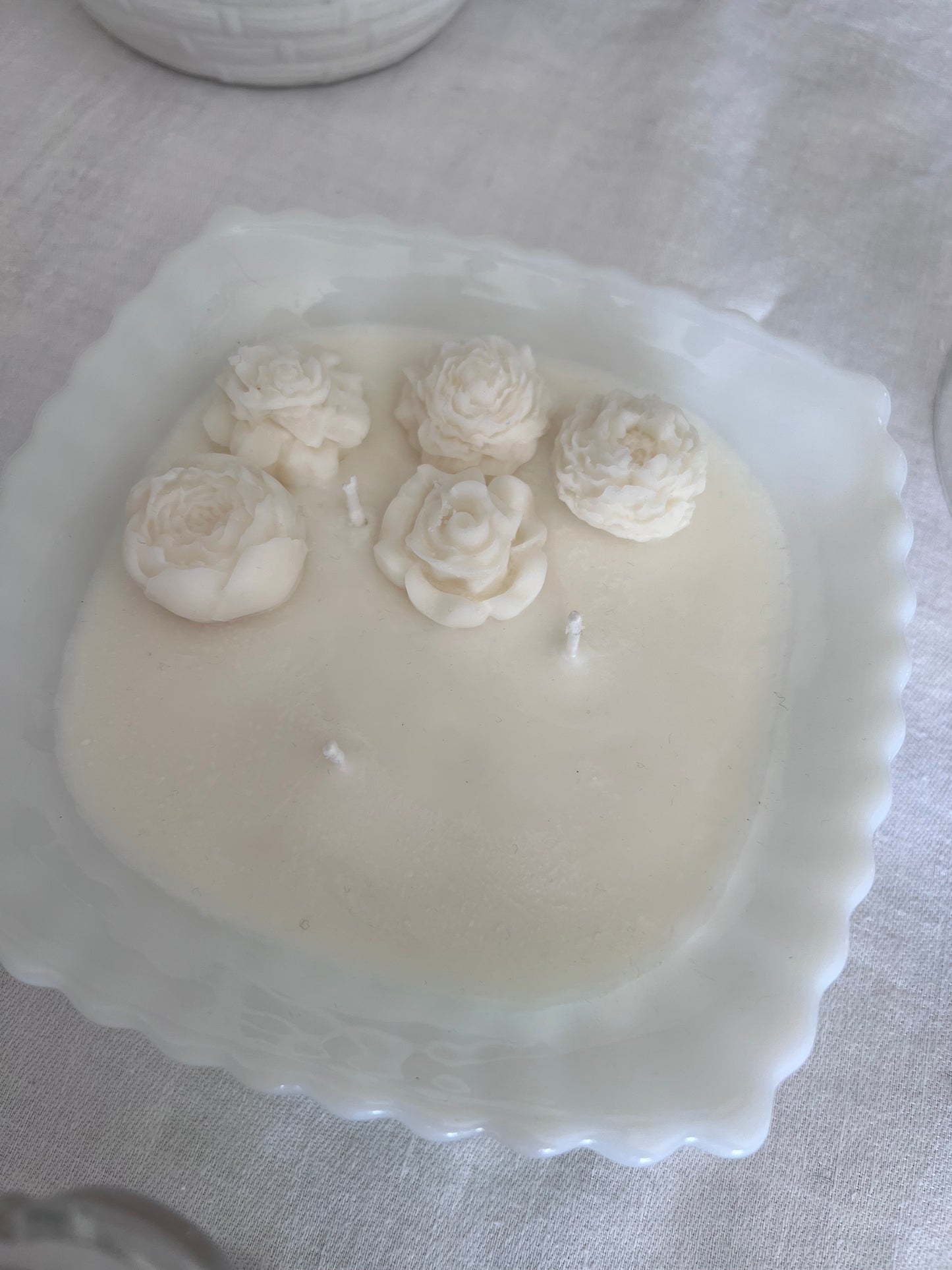 rare square milk glass fleur candle