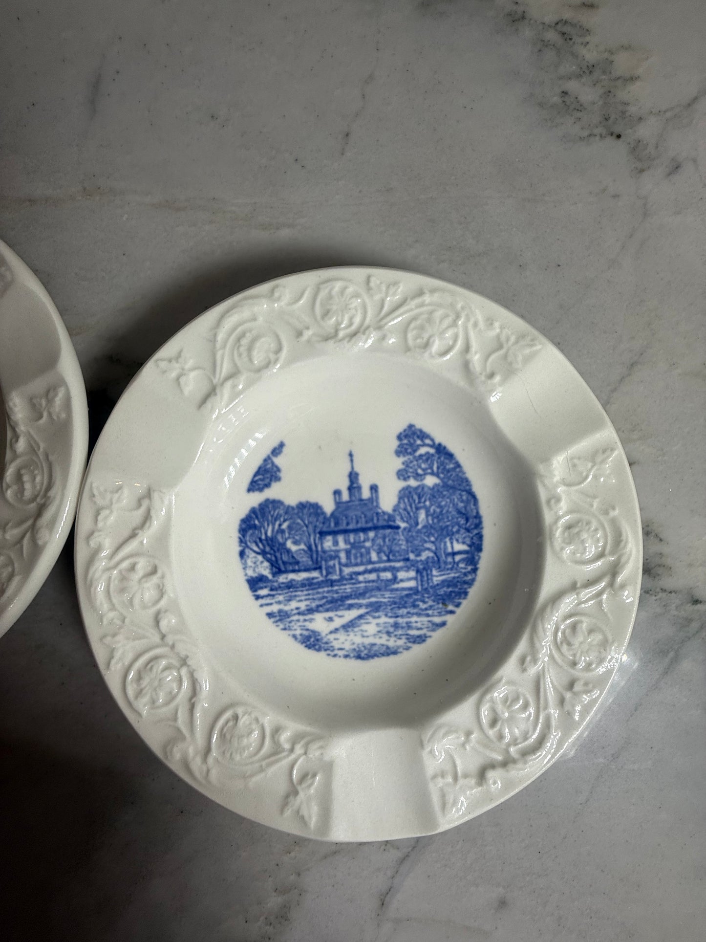vintage transfer-ware iron stone ash trays, plant or candle base