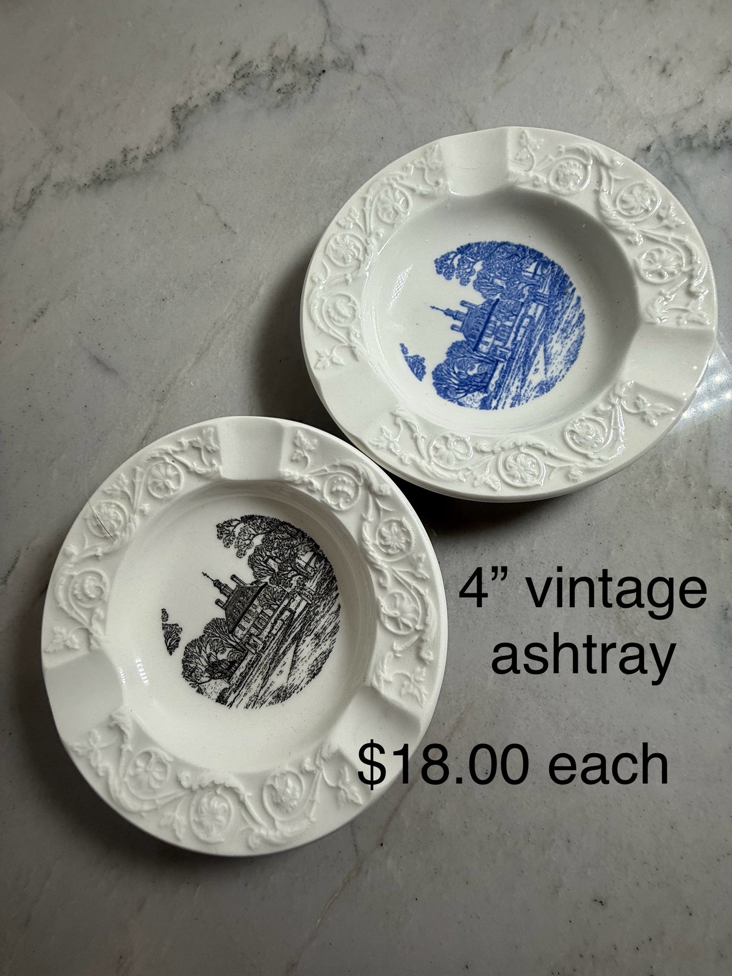 vintage transfer-ware iron stone ash trays, plant or candle base