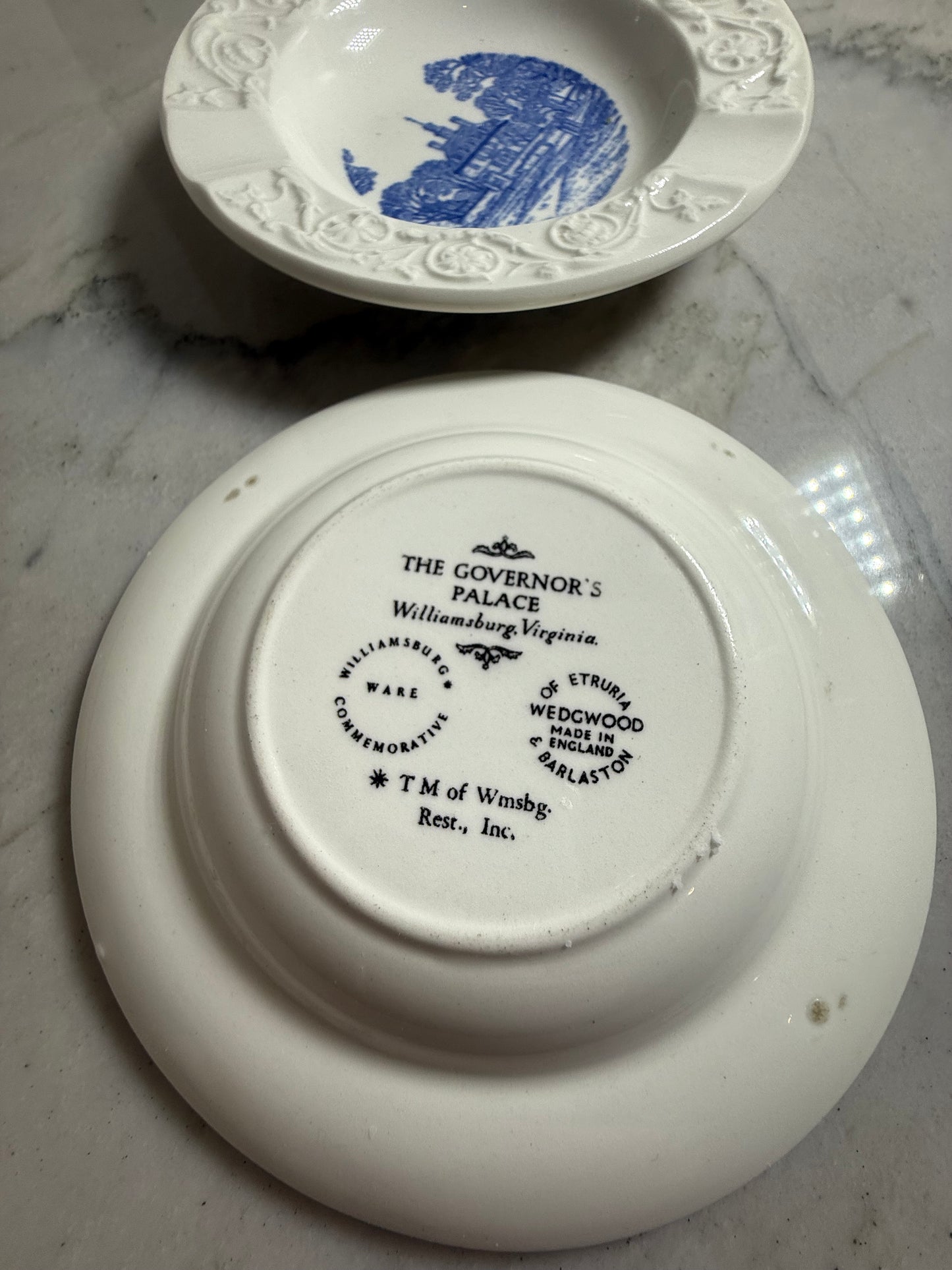 vintage transfer-ware iron stone ash trays, plant or candle base
