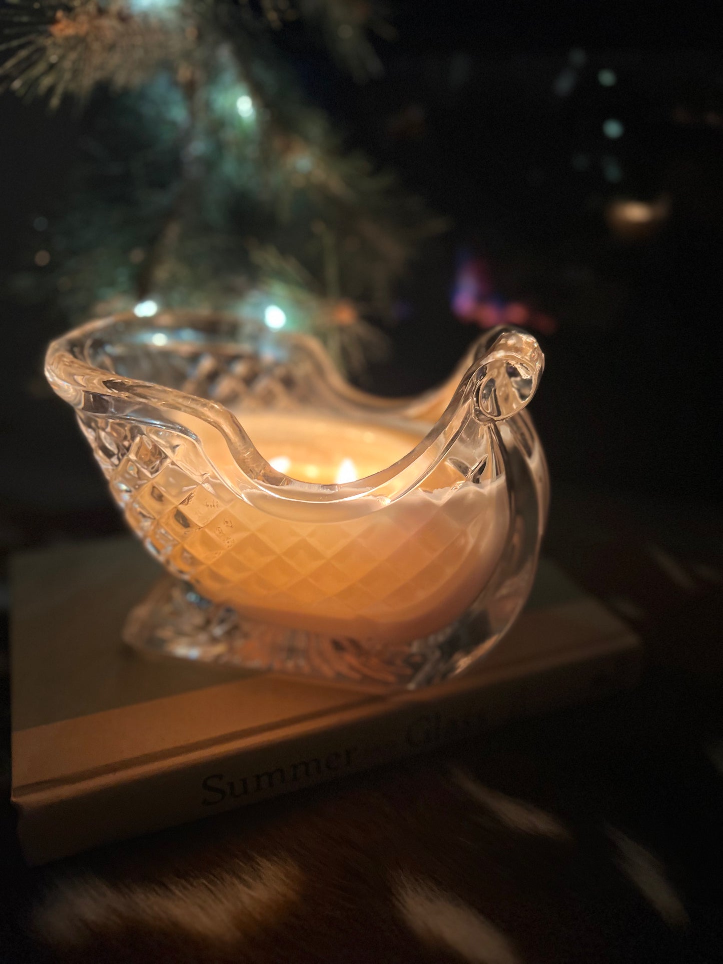 18 oz soy candle in a 1985 crystal sled