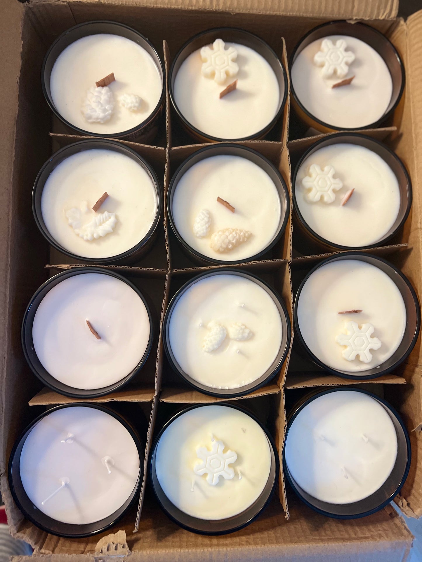 14 oz organic soy wax candle, with seasonal decor detail