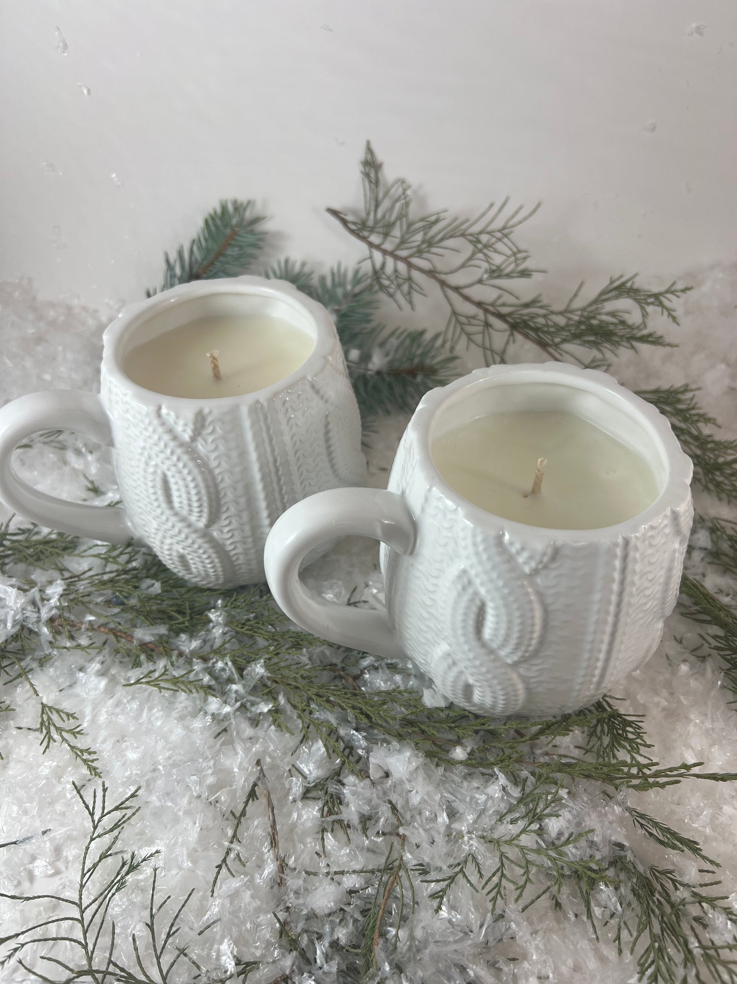 cozy cable knit sweater candle mugs