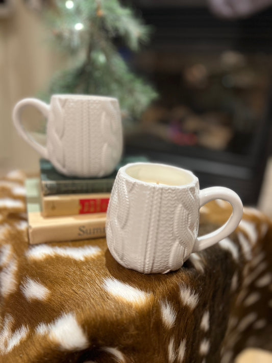 cozy cable knit sweater candle mugs