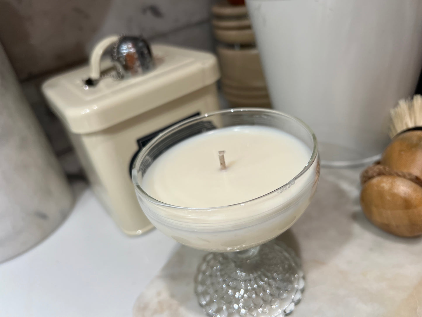 variety of crystal sugar bowls + compote dish candles