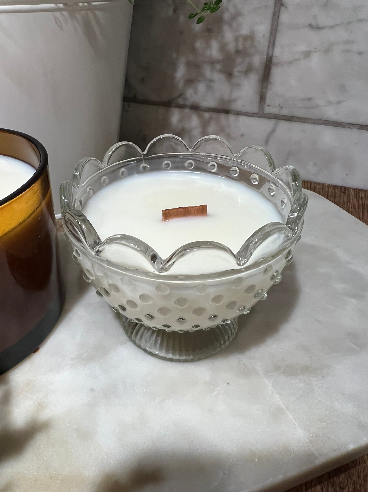 variety of crystal sugar bowls + compote dish candles